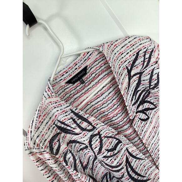 Ming Wang Women's Striped Floral Knit Cardigan Jacket Winter White Black Size 2X - Picture 2 of 11